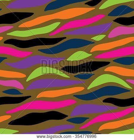 Seamless Repeating Neon Color Eighties Zebra Stripes Style Pattern. Vintage Retro Colors, Hand Drawn
