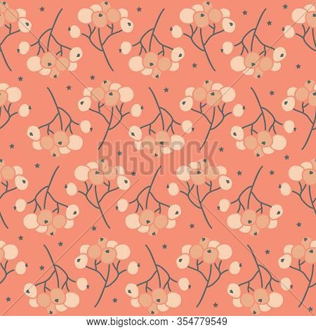 Vector Orange Pastel Ash Berries Texture Background Seamless Pattern Print