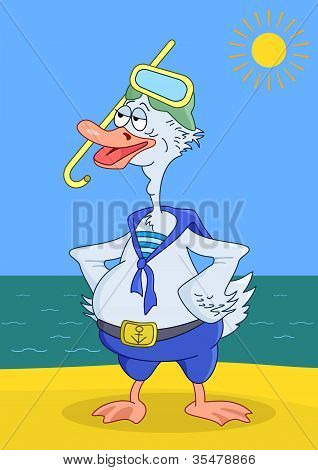 Goose diver on a seacoast