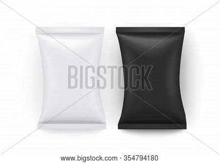 Empty White And Black Paper Packaging Isolated On White Background Vector Mock Up