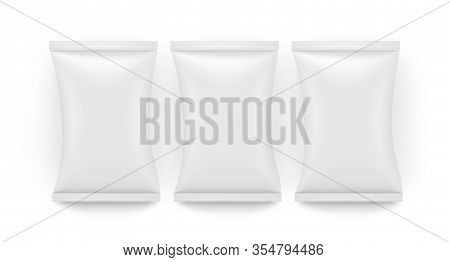 Empty Three White Paper Packaging Isolated On White Background Vector Mock Up