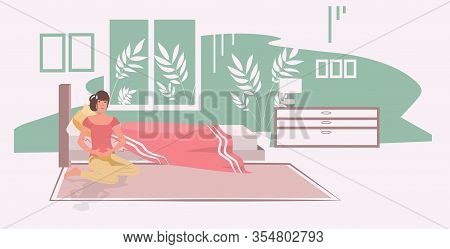Woman Suffering From Abdominal Pain Injury On Belly Area Girl Having Stomach Ache Modern Bedroom Int