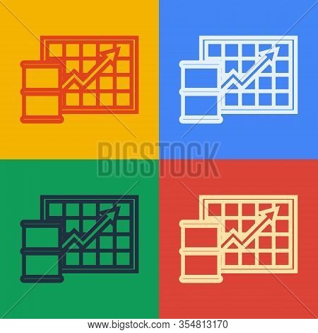 Pop Art Line Oil Price Increase Icon Isolated On Color Background. Oil Industry Crisis Concept. Vect