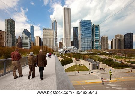 Chicago, Illinois, United States - May 06, 2011: Seniors On Nichols Bridgeway At Millennium Park Wit