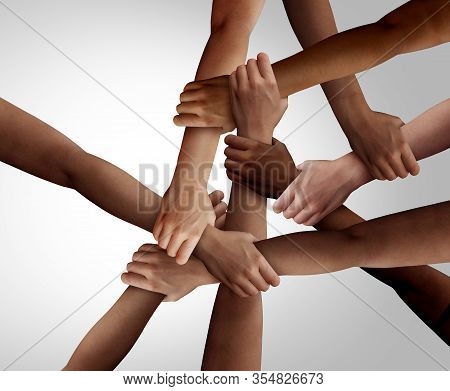 Business Diversity And Teamwork As A Group Of Diverse People Holding Arms As A Multiracial Society A
