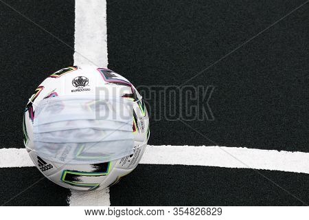 Soccer Ball With Medical Mask For Euro 2020 Football Tournament