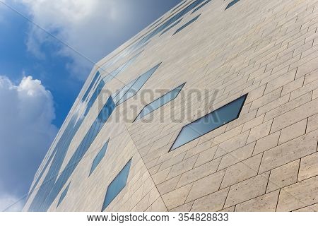 Groningen, Netherlands - March 07, 2020: Facade And Windows Of The Contemporary Forum Building In Gr