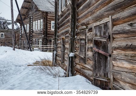 Russian Traditional Wooden Peasant Houses. Kizhma Village, Mezen District, Arkhangelsk Region, Russi