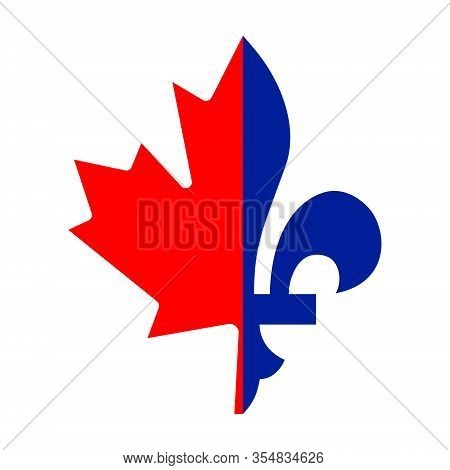 Vector Illustration Of A Combination Of Maple Leaf And Fleur De Lis Halfs. French Canadians Symbol. 