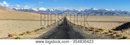 Pamir Highway Or Pamirskij Trakt Near Karakul Village And Lake. Landscape Around Pamir Highway M41 I