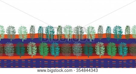 Forest At Sunset Border-virgin Forest Seamless Repeat Pattern Modern Fern Shapes And Lines Pattern B