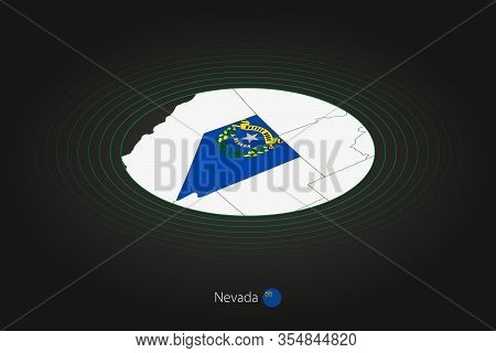 Nevada Map In Dark Color, Oval Map With Neighboring Us States. Vector Map And Flag Of Us State Nevad