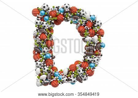 Letter D From Sport Gaming Balls, 3d Rendering Isolated On White Background