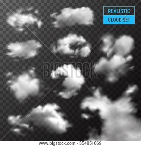 Clouds Various Types And Shapes Realistic Set With Stratus Cumulus Against Dark Transparent Backgrou