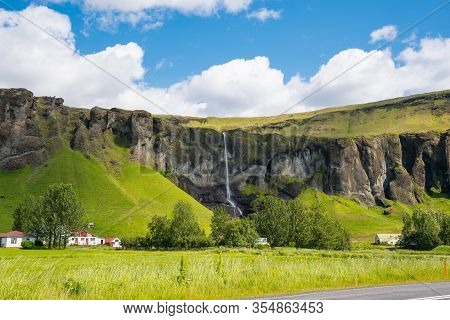 Waterfall Foss A Sidu In South Iceland On A Sunny Summer Day