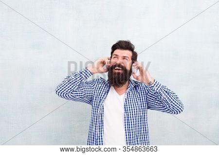 Melody. Modern Headphones Concept. Man Listening Music Headphones. Perfect Sound. Listen Music For M