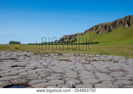 The Basalt Columns Of Kirkjugólf In Kirkjubaejarklaustur Iceland, Smoothed Down And Cemented With Mo