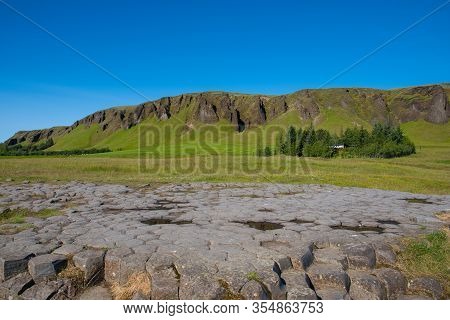The Basalt Columns Of Kirkjugólf In Kirkjubaejarklaustur Iceland, Smoothed Down And Cemented With Mo