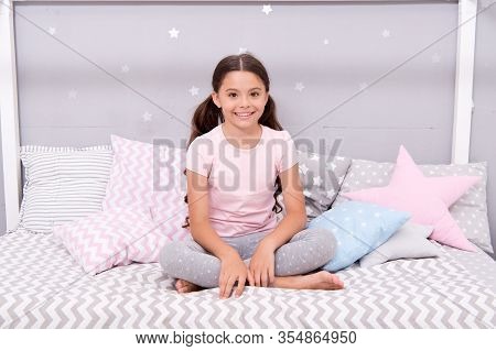 Feeling Relaxed In Pajamas. Little Child Wear Pajamas To Bed. Sleepwear And Pajamas For Kids. Home C