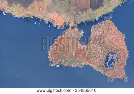 Fishing Place, A Small Island With Reeds, Near The Lake.