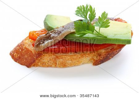pincho, anchoy, 아보카도와 파프리카 스페인어 canape