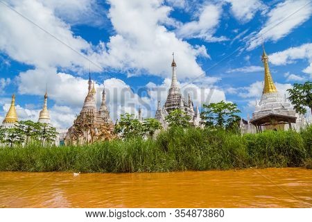 Padogas of Buddhist monastery, Inle lake, Shan state of Myanmar