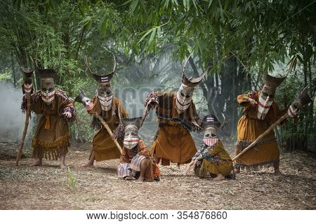 Phi Ta Khon Festival Ghost Mask And Colorful Costume Fun Traditional Thailand Mask The Show Art And 