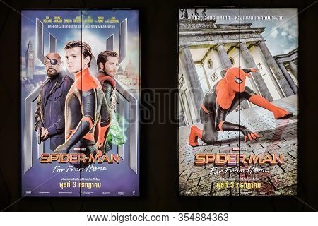 Bangkok, Thailand - June 12, 2019: A Beautiful Standee Of A Movie Called Spiderman Far From Home Dis