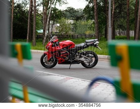 Krasnoyarsk, Russia - June 11, 2019: Red And Black Sportbike Honda Cbr 600 Rr 2005 Pc37.