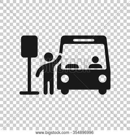 Bus Station Icon In Flat Style. Auto Stop Vector Illustration On White Isolated Background. Autobus 