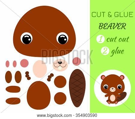 Cut And Glue Baby Sitting Beaver. Color Paper Application Game. Educational Paper Game For Preschool