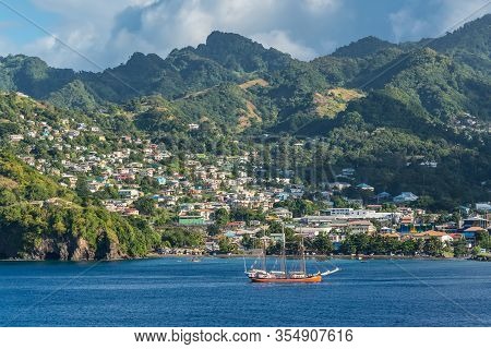 Kingstown, Saint Vincent And The Grenadines - December 19, 2018: Coastline View Of The Port And City