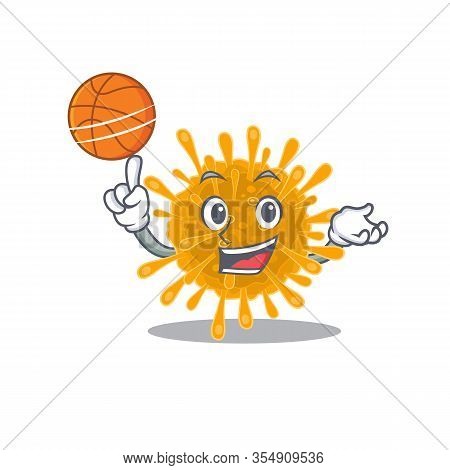 A Sporty Coronaviruses Cartoon Mascot Design Playing Basketball