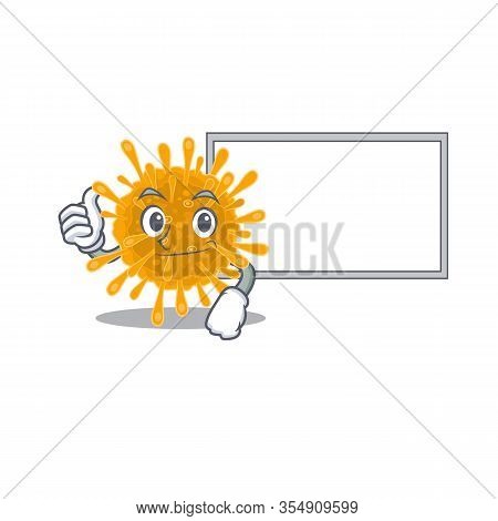 Cute Coronaviruses Cartoon Character Thumbs Up Bring A White Board