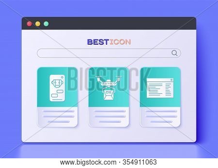 Set Drone Delivery Concept, Bot And Software, Web Developer Programming Code Icon. Vector