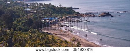 Ariel Shot Of The Waves In A Beach In Goa