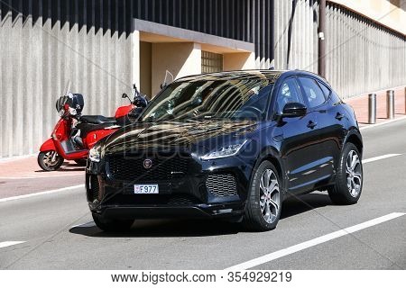 Monte-carlo, Monaco - September 12, 2019: Black Crossover Suv Jaguar E-pace In The City Street.