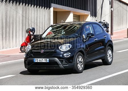 Monte-carlo, Monaco - September 12, 2019: Black Crossover Suv Fiat 500x In The City Street.