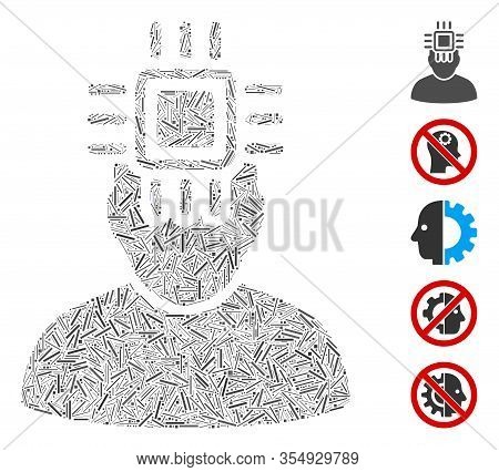 Line Mosaic Based On Neuro Interface Icon. Mosaic Vector Neuro Interface Is Composed With Randomized