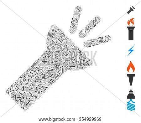 Hatch Mosaic Based On Electric Torch Light Icon. Mosaic Vector Electric Torch Light Is Composed With