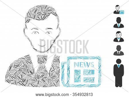 Dash Mosaic Based On Businessman News Icon. Mosaic Vector Businessman News Is Created With Scattered