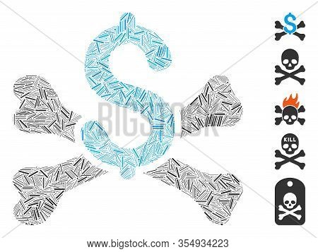 Line Mosaic Based On Mortal Debt Icon. Mosaic Vector Mortal Debt Is Designed With Random Line Elemen