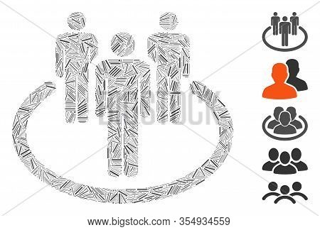 Line Mosaic Based On Community Icon. Mosaic Vector Community Is Designed With Scattered Hatch Dots. 