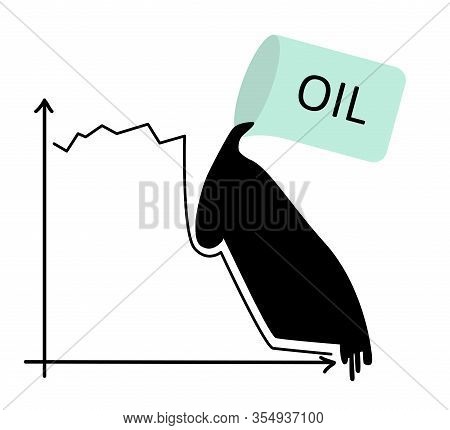 The Stock Exchange Chart Falls Under Flow Of Oil. Canister. Black- And- White Drawing Of The Stock M
