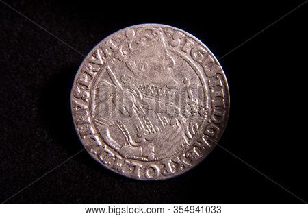 Grand Duchy Of Lithuania Silver Coin Ort On The Black Background