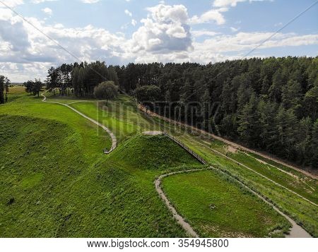 Aerial View Of Pypliai Mound In Kacergine Town, Lithuania