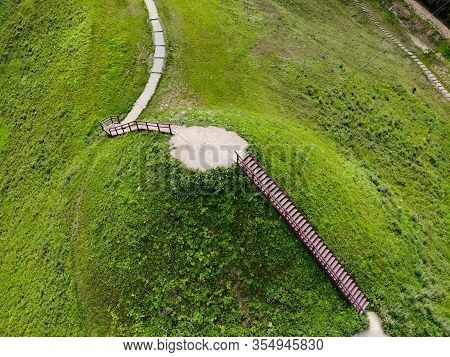 Aerial View Of Pypliai Mound In Kacergine Town, Lithuania