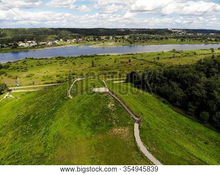 Aerial View Of Pypliai Mound In Kacergine Town, Lithuania