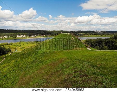 Aerial View Of Pypliai Mound In Kacergine Town, Lithuania