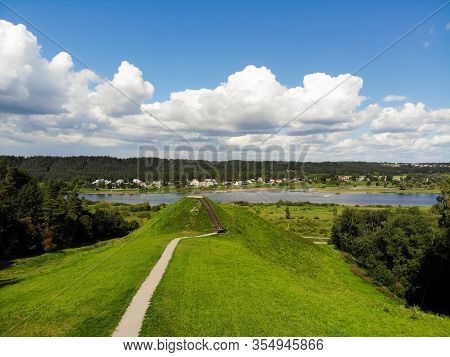 Aerial View Of Pypliai Mound In Kacergine Town, Lithuania